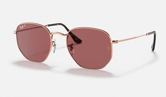 OCULOS SOL RAY BAN HEXAGONAL RB3548N 9202/AF  Unisex dourado Rosado Lentes Polarizada Violeta Classic 